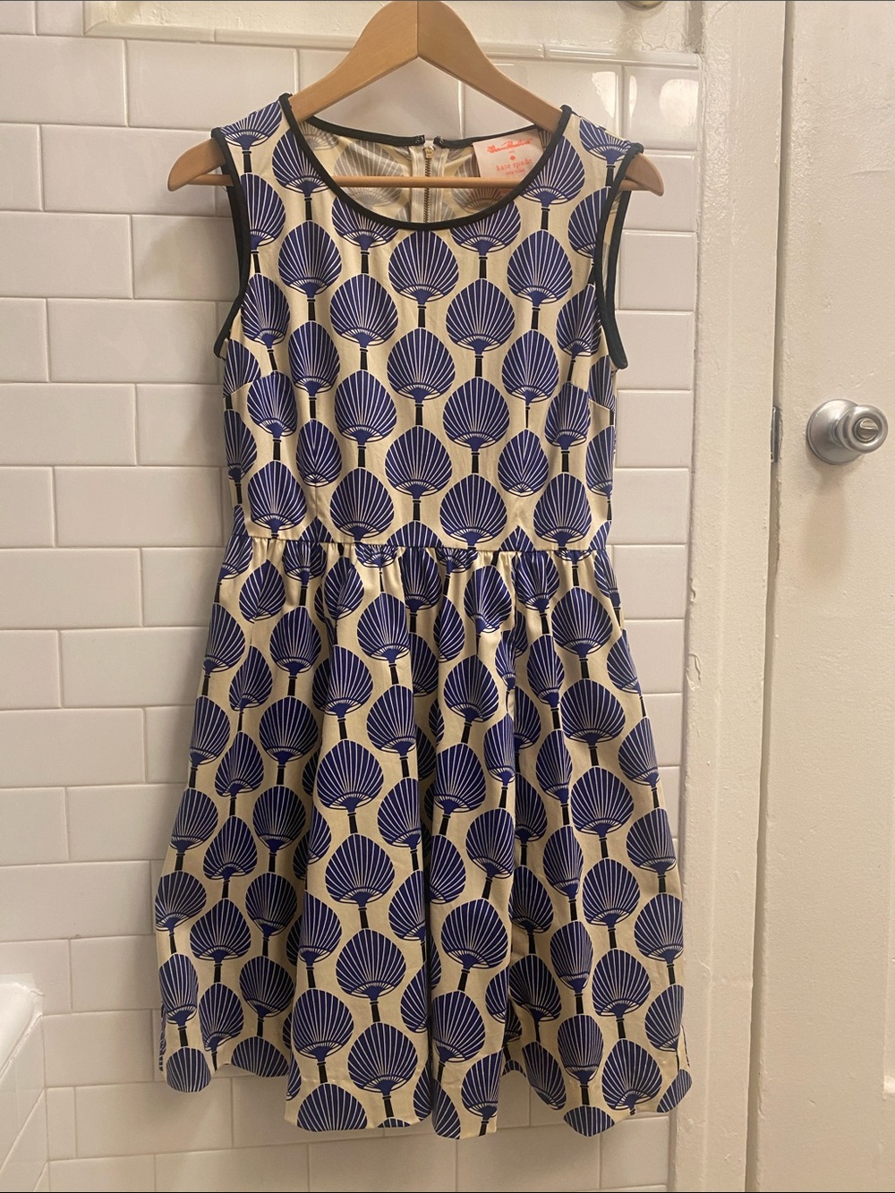 Kate Spade x Florence Broadhurst Matty Blue Fan Art Deco Dress Size 4